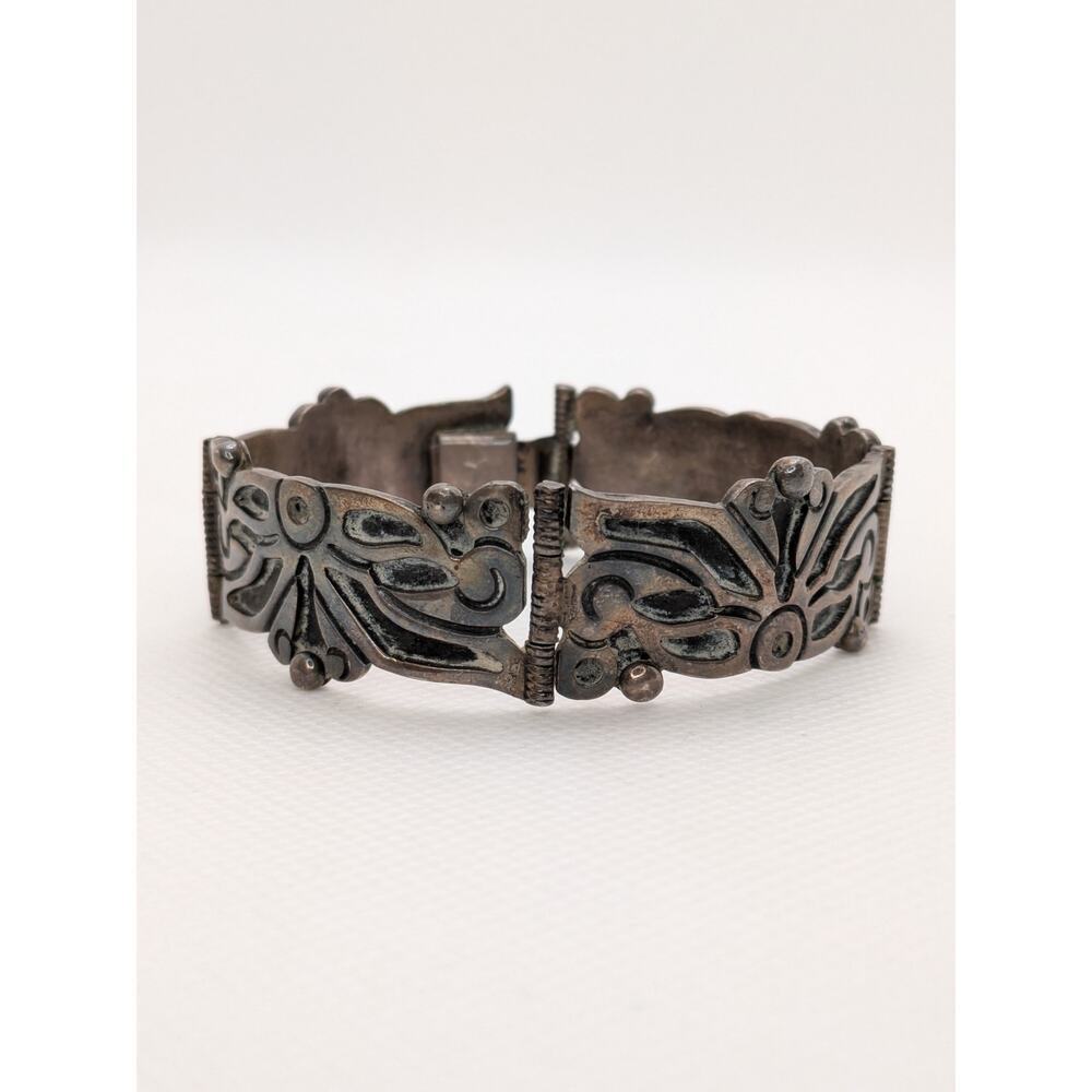Antique RARE Heavy Solid Wide TAXCO Sterling Silver Large Link Bracelet 6.75"